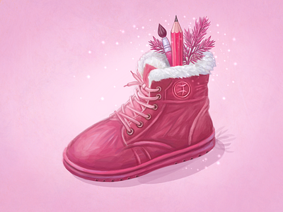Holiday Greetings art christmas design digital painting dribbble hand drawn icon illustration new year painting pink shoe