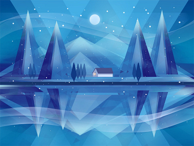 Winter Lake art background blue christmas design drawing light low poly new year photoshop print winter