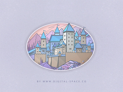 A Castle in the Mountains - Fragment. Night Version art blue digital painting hand drawn illustration night painting photoshop pink psd violet
