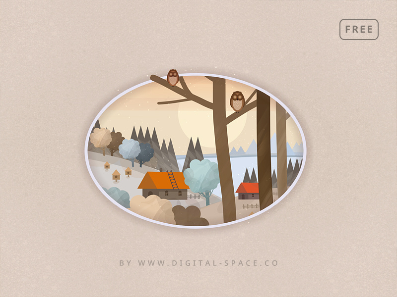 Free - The Owls at the Forest Edge - Fragment orange hand drawn painting digital painting art illustration template free psd freebie free photoshop psd