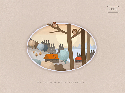 Free - The Owls at the Forest Edge - Fragment art digital painting free free psd freebie hand drawn illustration orange painting photoshop psd template