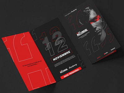Invitation card black book brand branding invitation millennial poder red typo white