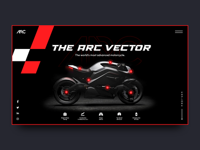 ARC VECTOR Landing Page Redesign adobexd animation appdesign arc vector bike branding dark mode dark theme design electric bike figma graphic design illustration motorbike motorbike landing page ui uiux ux vector