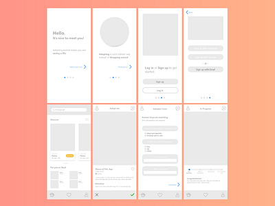 wireframe experience design (House Pet Adoption Experience) adobexd app product design ui ux
