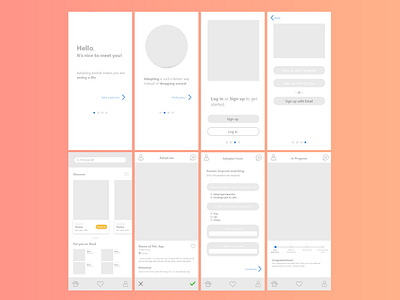 wireframe experience design (House Pet Adoption Experience)