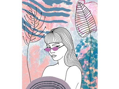 pastel daydream colourful digital art floral girl illustration line art pastel procreate simple