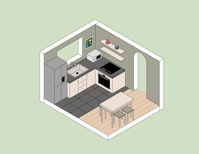 isometric kitchen adobe illustrator ai design graphic design illustration interior isometric kitchen minimalistic room simple