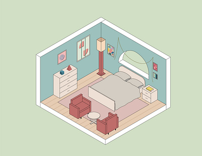 isometric bedroom adobe illustrator ai bedroom design graphic design illustration interior isometric minimalistic room simple