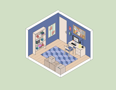 isometric home office adobe illustrator ai design graphic design home office illustration interior isometric minimalistic office room simple study work