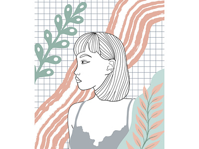 soft beauty colourful digital art floral girl grid illustration line art pastel portrait procreate simple