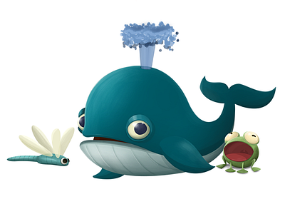 Whale, frog and dragonfly animal app character designs dragonfly frog illustration ios whale