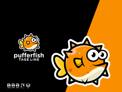 Puffer fish mascot logo graphic