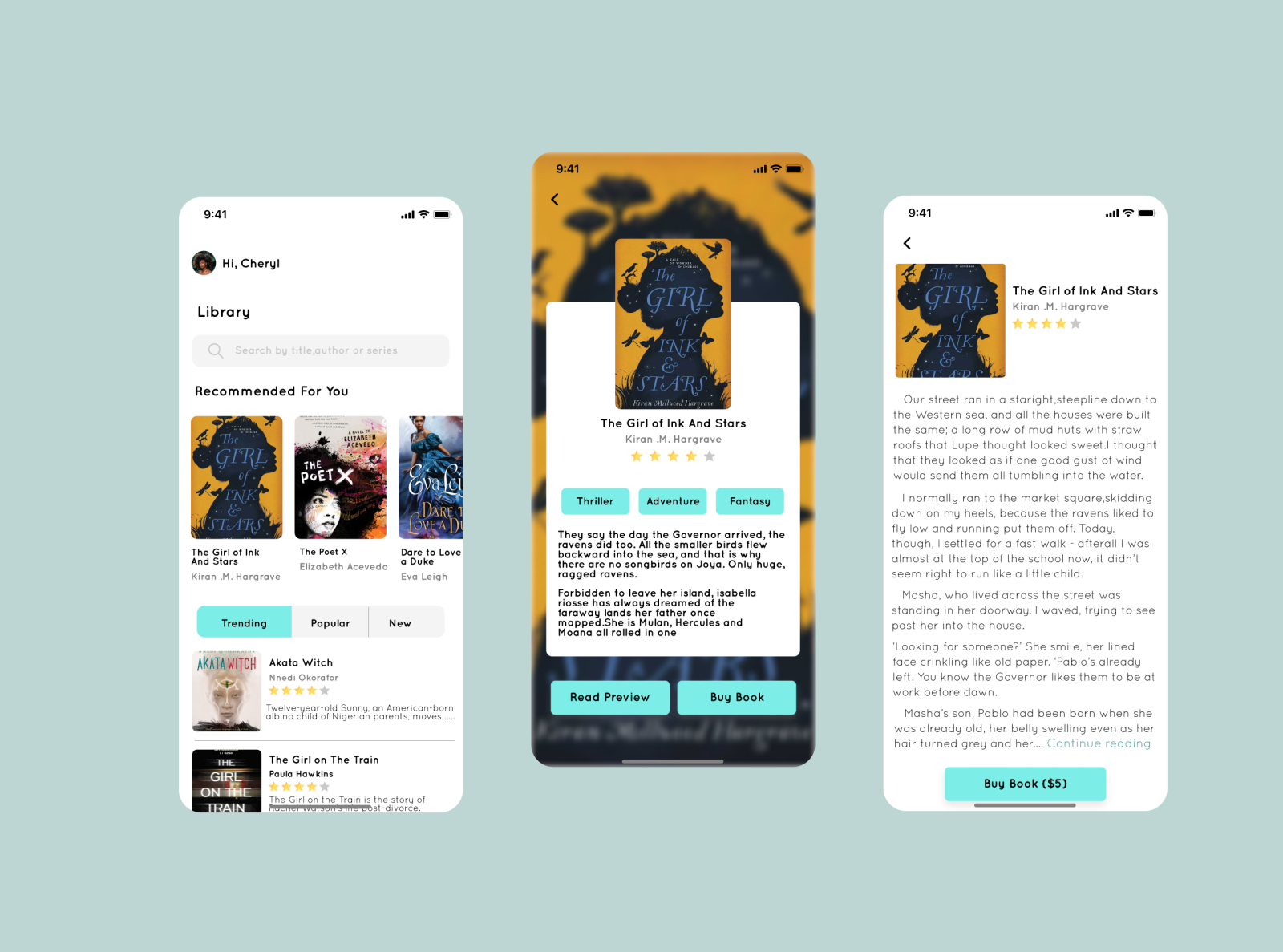  The image shows a mobile app's user interface for reading manhwa with features such as a library, trending, and popular sections, and a book reader with options to buy and read books.