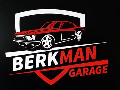 Berkman Garage white & red car service garage logo berkman garage