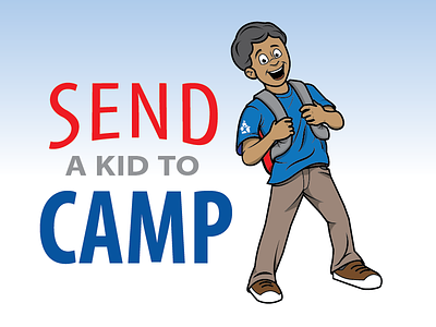 Send A Kid to Camp Logo backpack camp character design kids logo