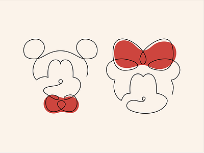 Mickey & Minnie One-line Drawing disney line art mickey mickey mouse minimal minnie minnie mouse valentines day