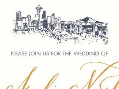 Seattle Skyline Illustration for Wedding Invitations