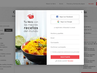 Recipe Book desktop landing landingpage login modal recipe register