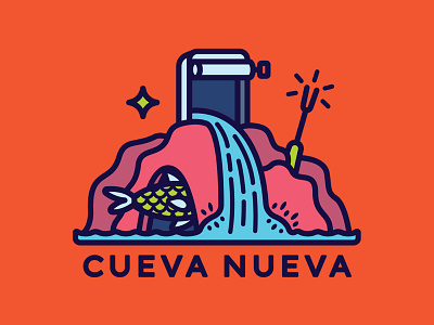 Cueva Nueva cave conservas fish logo seafood star waterfall