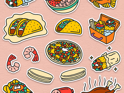 foods burrito chicken chorizo churro drawing fish food icons illustraion lunchbox mexican nacho pittsburgh shrimp taco taquitos
