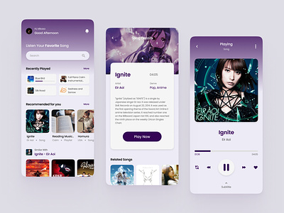 Music Player App Exploration - Musika anime app clean design exploration interface mobile music pattern player podcast product purple trend ui ux violet