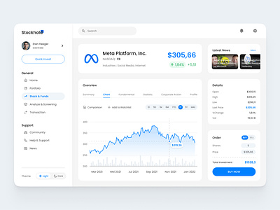 Stock Investment Web Dashboard - Stockhold app clean dashboard design exchange facebook funds investing investment meta metaverse mobile pattern product stock trading trend ui ux web