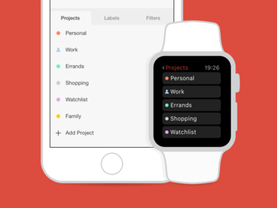Todoist for Apple Watch: Projects app apple watch ios iphone list task teaser to do todoist ui watch wearable