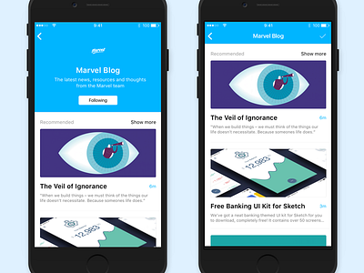 Channel Profile view: design exploration app ios reading list short
