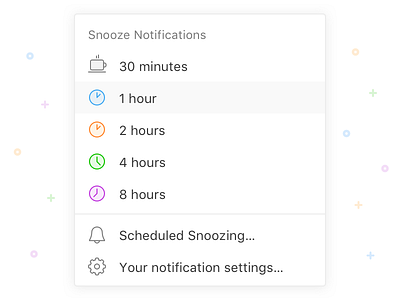 Snooze notifications in Twist asynchronous communication desktop dropdown icon menu real project schedule set settings