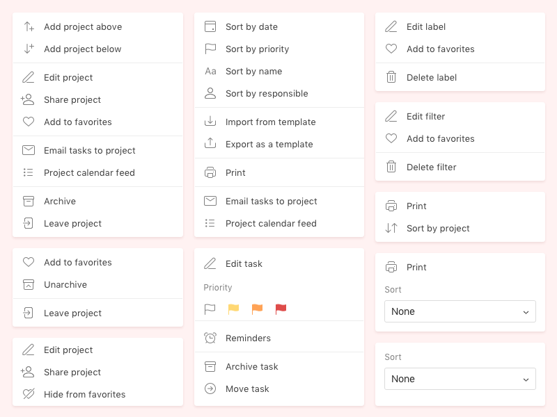 Menu Icons Overview in Todoist desktop reminder menu dropdown manager task todo app icon