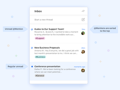 Mentions in your Inbox calm communication feed inbox remote team work