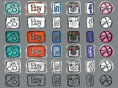 portfolio icon set active click dribbble etsy facebook hover icon set instagram linkedin personal site portfolio sketched