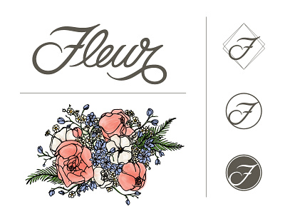 fleur branding bouquet branding f fleur flowers handdrawn illustration lettering logo marijuana spokane watercolor