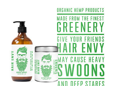 Hippidy Dippidy Hair Dip & Beard Sauce branding cannabis hair illustration leaf logo marijuana packaging pomade product weed