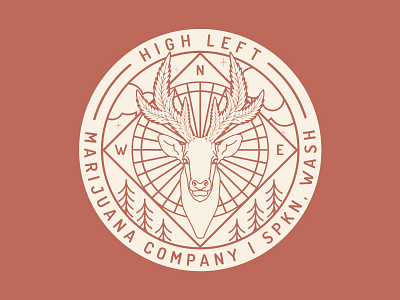 High Left—Fill brand compass elk illustration logo marijuana monoline northwest pnw wa washington weed