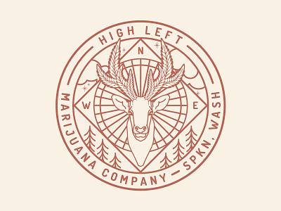 High Left—Stroke brand compass elk illustration logo marijuana monoline northwest pnw wa washington weed