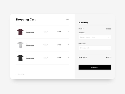 Webdesign UI shopping cart