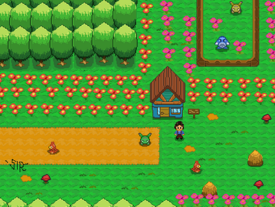 Pokemon Farm in Pixel art 8bit art 8bitart aseprite character design design game design pixel art pixel artist pokemon retro