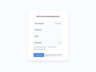 Sign up form access blue button clean form input sign up signup ux