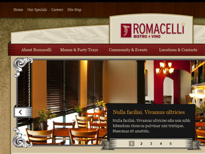 Romacelli Website Design interface restaurant website