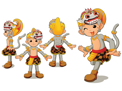 Gray monkey 5 pose character design illustration