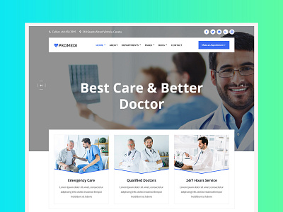 ProMedi - Medical Services and Doctors Clinic HTML Template branding chiropractor clinic cosmetic surgery creative design dentist doctor health hospital medical medical practices medicine pediatrics uxui website website design