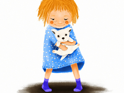 Girl And Puppy Illustration