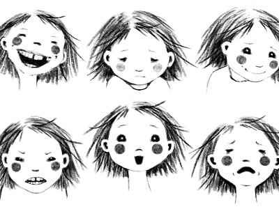 Kids Facial Expressions Sketch Illustration