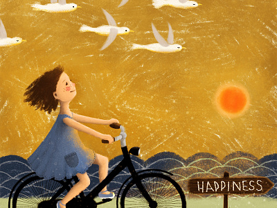 Girl Riding Bike To Happiness