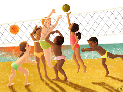 Kids Playing Beach Volleyball Illustration action sports actions active bodymovin childrens book illustration childrens illustration digital illustration illustration kidlitart kidlitartist kids illustration movements photoshop photoshop illustration sport illustration sports volleyball