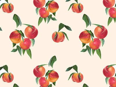 Peaches Repeat Pattern on Creamy White Background