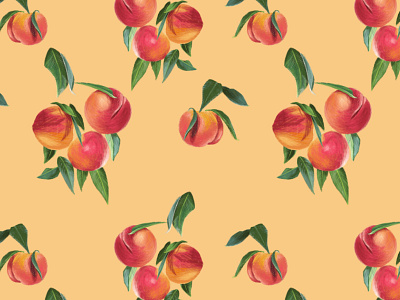 Peaches Repeat Pattern on Yellow Background