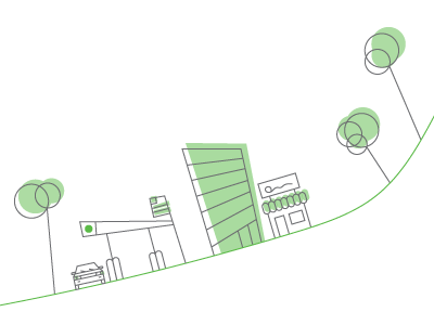 Bankmobile Illustrations bank building car cell green icons illustration line mobile shop smart startup