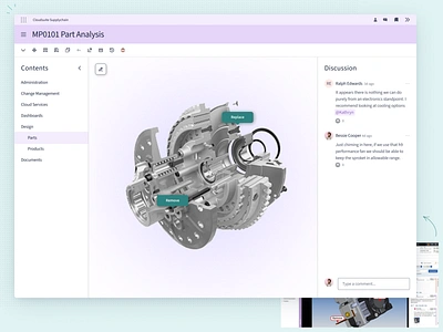 3D Object Designer for Manufacturing 3d app b2b cad canvas clean comment enterprise industrial manufacturing messaging part pastel product design prototype redesign rendering software ui web